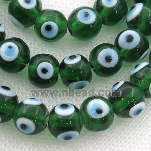 handmade green Lampwork Glass round Beads with evil eye