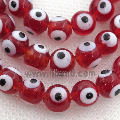 handmade red Lampwork Glass round Beads with evil eye