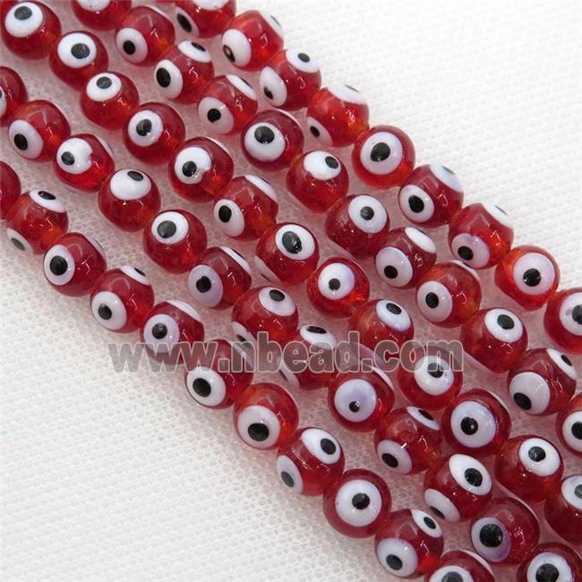 handmade red Lampwork Glass round Beads with evil eye