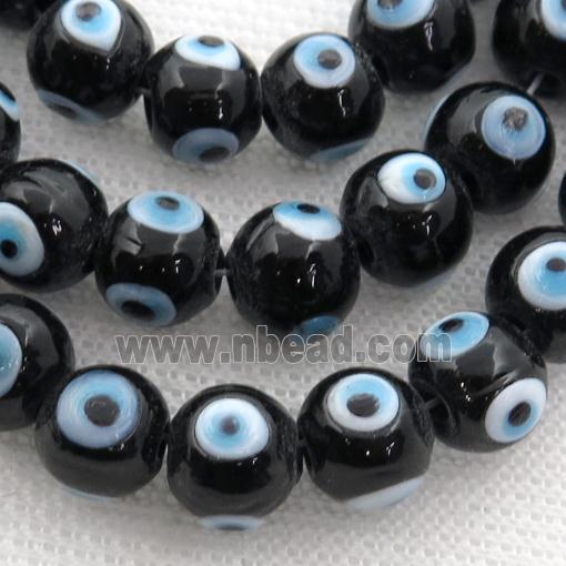 handmade black Lampwork Glass round Beads with evil eye