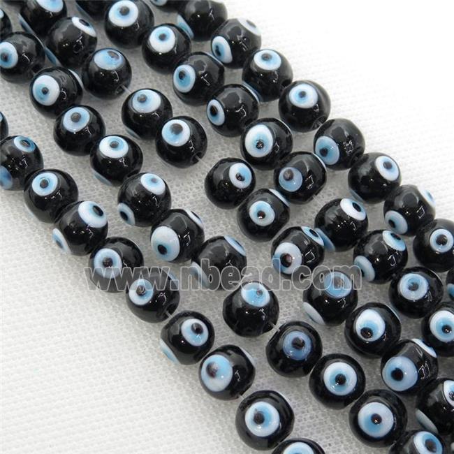 handmade black Lampwork Glass round Beads with evil eye
