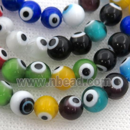 round Lampwork Glass Beads with evil eye, mix color