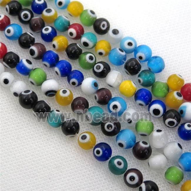 round Lampwork Glass Beads with evil eye, mix color