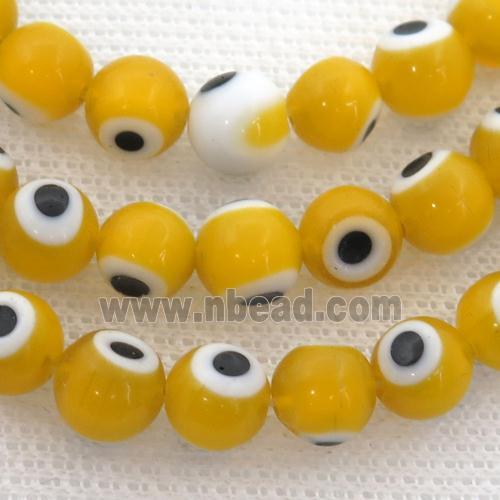 round yellow Lampwork Glass Beads with evil eye