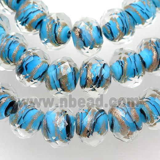 blue Lampwork glass beads, faceted rondelle