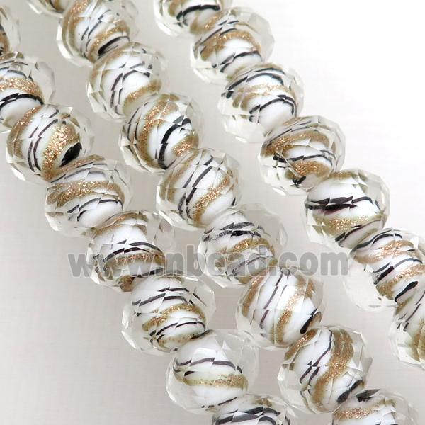white Lampwork glass beads, faceted rondelle