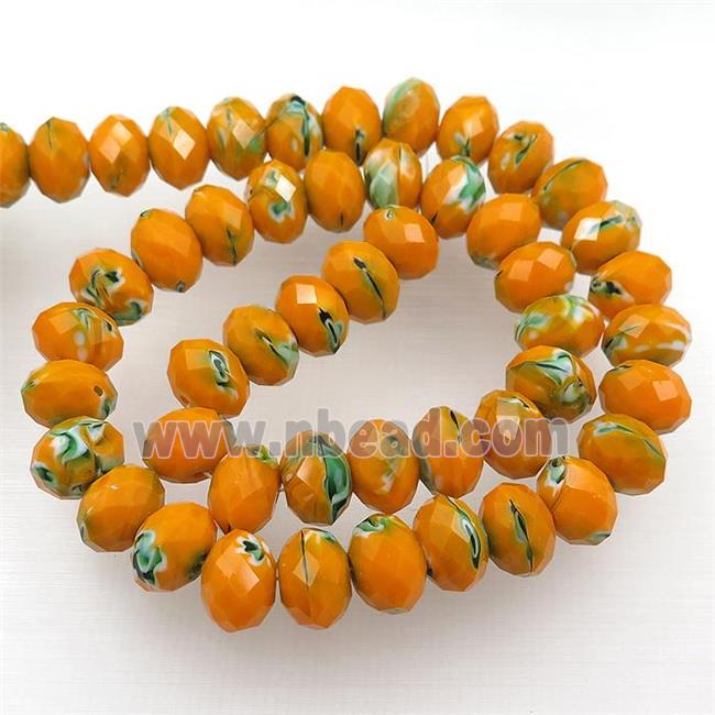orange Lampwork glass beads, faceted rondelle