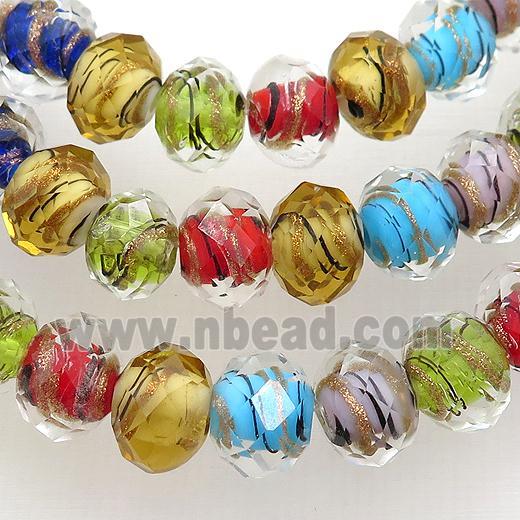 Lampwork glass beads, faceted rondelle, mixed color