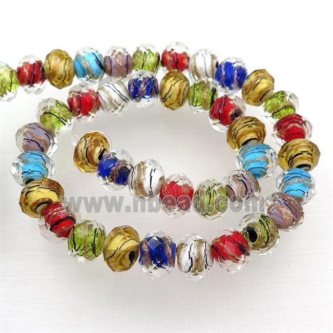 Lampwork glass beads, faceted rondelle, mixed color