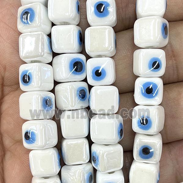 white Porcelain cube beads, evil eye, electroplated