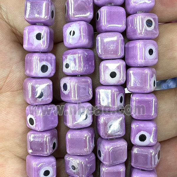purple Porcelain cube beads, evil eye, electroplated