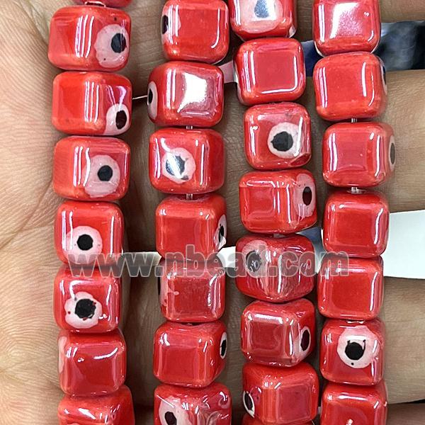 red Porcelain cube beads, evil eye, electroplated