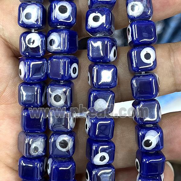 blue Porcelain cube beads, evil eye, electroplated