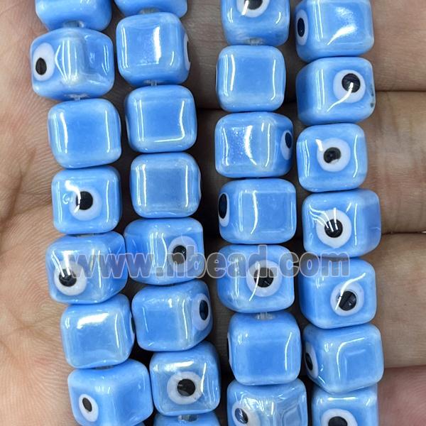 blue Porcelain cube beads, evil eye, electroplated