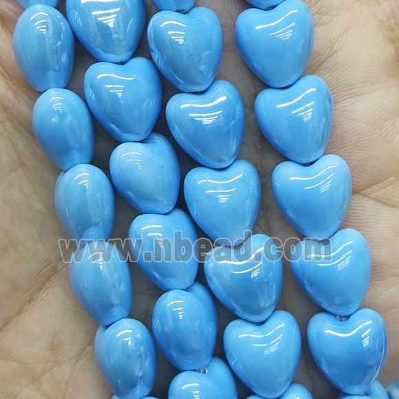 blue Porcelain heart beads, electroplated