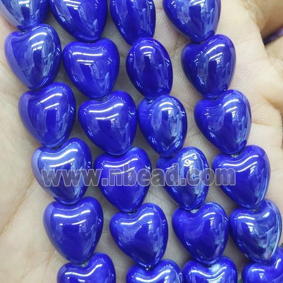 royalblue Porcelain heart beads, electroplated