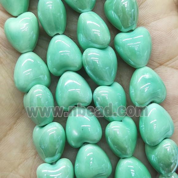 green Porcelain heart beads, electroplated