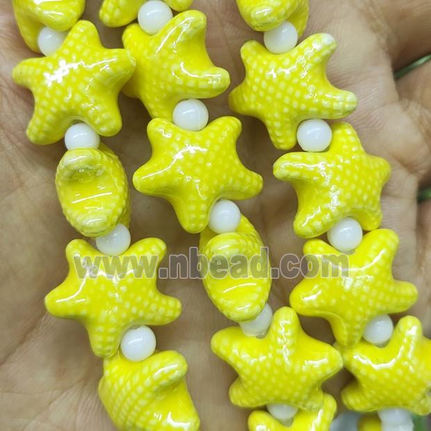 yellow Porcelain Starfish Beads, electroplated