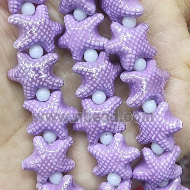 purple Porcelain Starfish Beads, electroplated