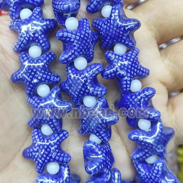 blue Porcelain Starfish Beads, electroplated