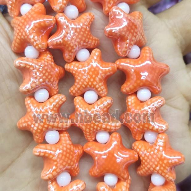 orange Porcelain Starfish Beads, electroplated