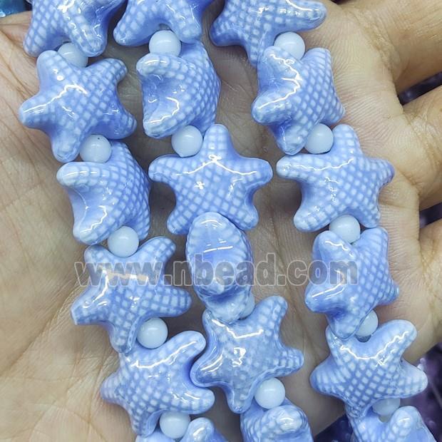 lt.blue Porcelain Starfish Beads, electroplated