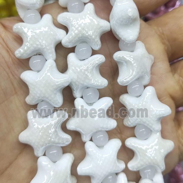 white Porcelain Starfish Beads, electroplated
