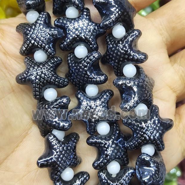 black Porcelain Starfish Beads, electroplated