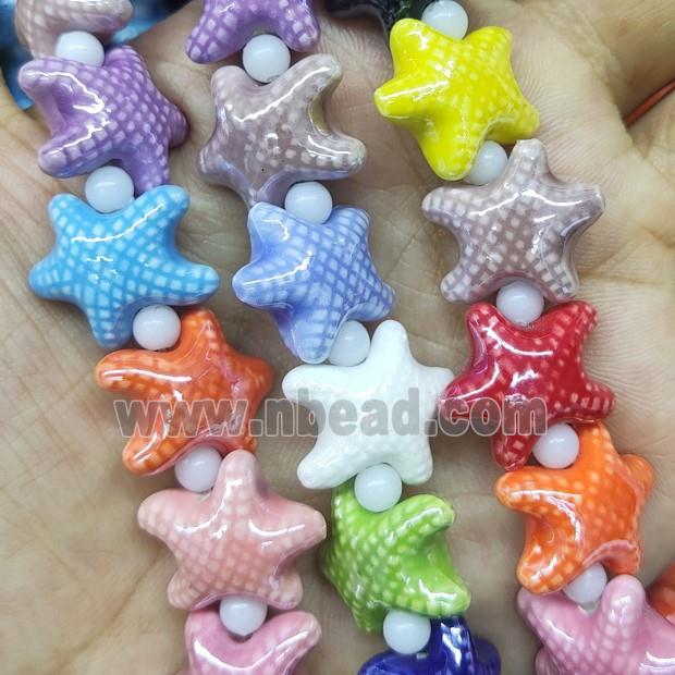 Porcelain Starfish Beads, mixed color, electroplated