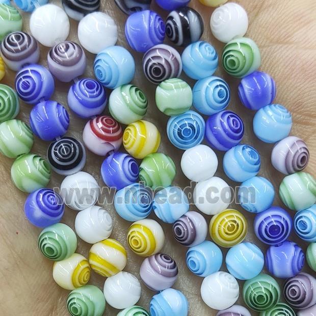 Mix Color Lampwork Glass Swirl Beads Round Smooth