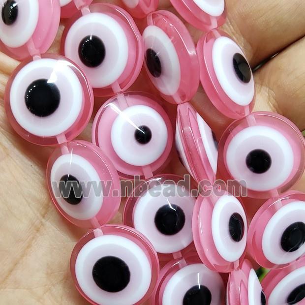 Pink Resin Circle Evil Eye Beads