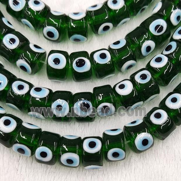Darkgreen Lampwork Glass Heishi Beads With Evil Eye