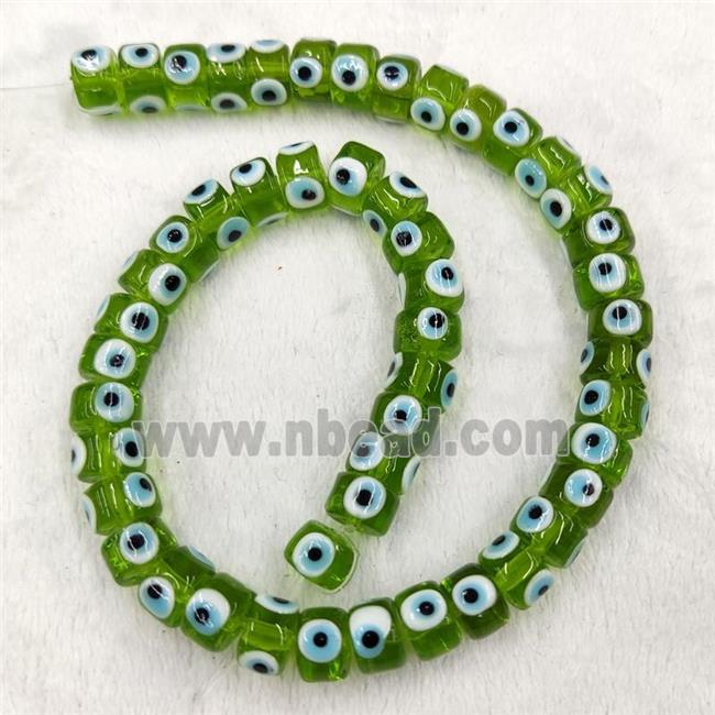 Green Lampwork Glass Heishi Beads With Evil Eye