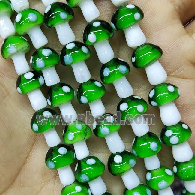 Green Lampwork Mushroom Beads