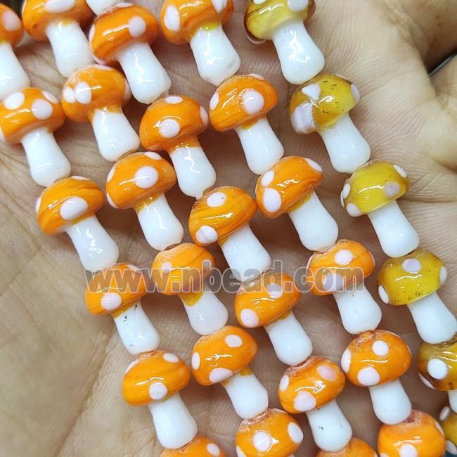 Orange Lampwork Mushroom Beads