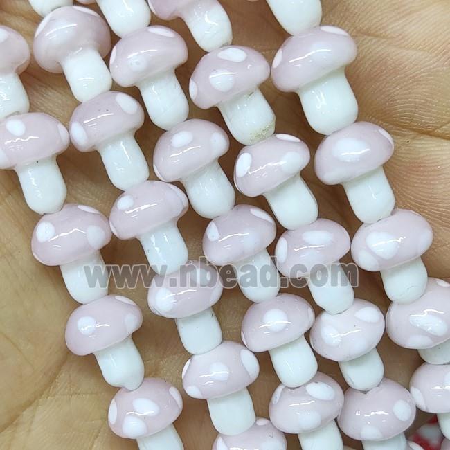 Pink Lampwork Mushroom Beads