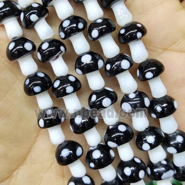 Black Lampwork Glass Mushroom Beads
