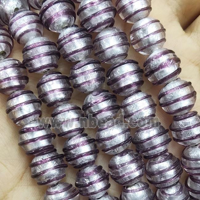 Larmwork Glass Beads With Silver Foil Round Purple Line