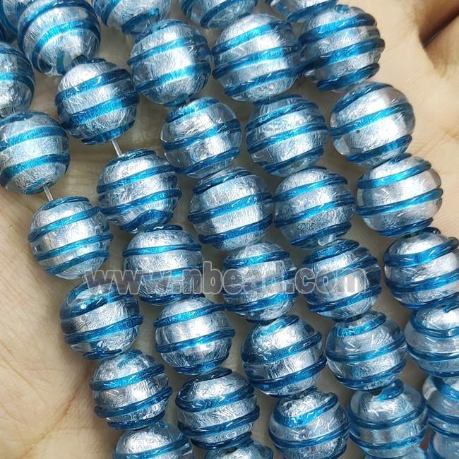 Larmwork Glass Beads With Silver Foil Round Aqua Line