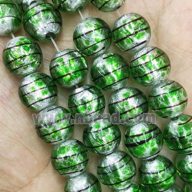Larmwork Glass Beads With Silver Foil Round Line Green