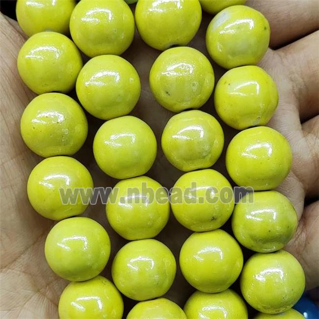 Yellow Porcelain Beads Smooth Round
