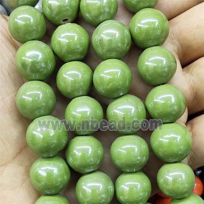 Green Porcelain Beads Smooth Round