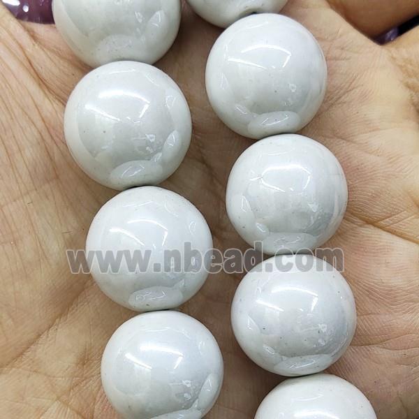 White Porcelain Beads Large Ceramic Smooth Round