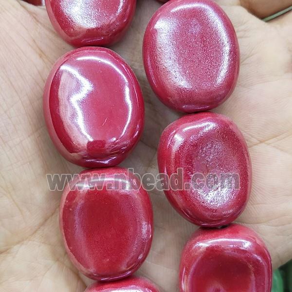 Red Porcelain Oval Beads