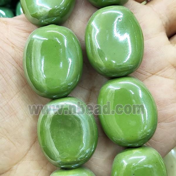 Green Porcelain Beads Oval Ceramic