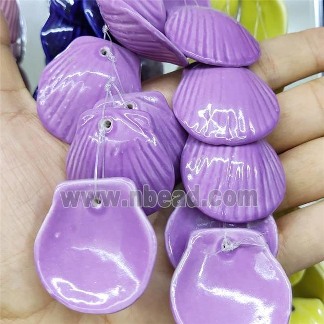 Purple Porcelain Pendant Scallop Shell Shape
