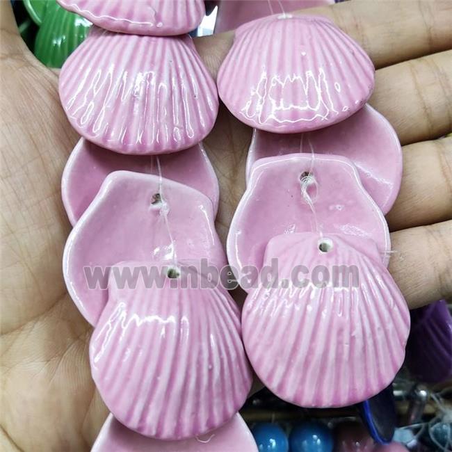 Pink Porcelain Pendant Scallop Shell Shape Ceramic