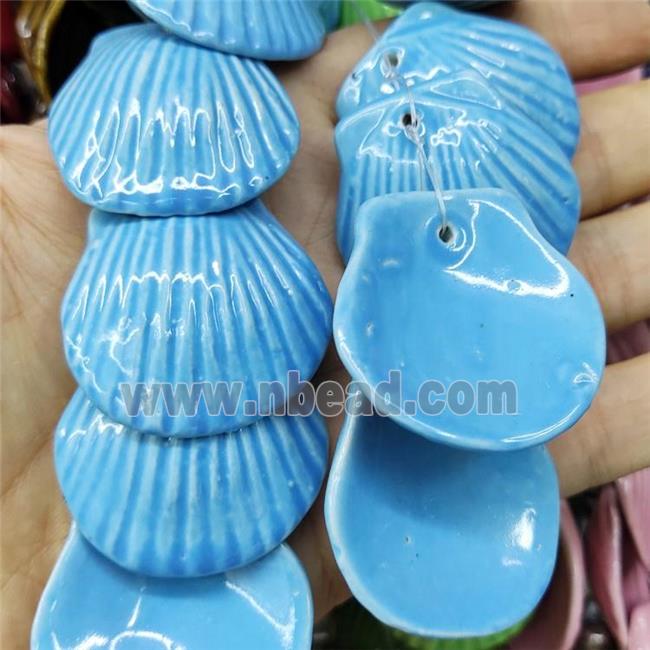 Blue Porcelain Pendant Scallop Shell Shape