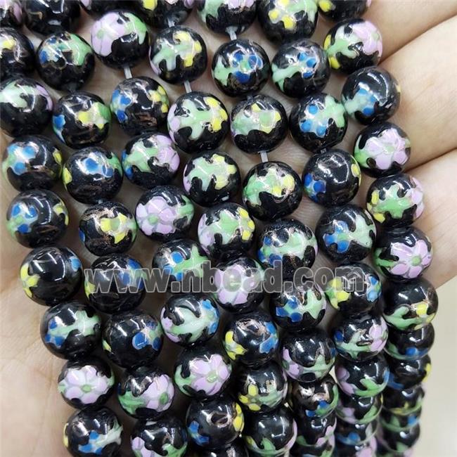 Porcelain Beads Multicolor Black Smooth Round