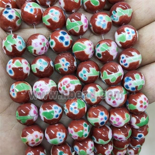 Porcelain Beads Multicolor Red Smooth Round
